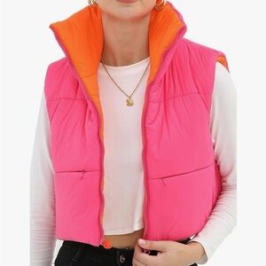Vibrant Pink and Orange Women's Cropped Reversible Vest